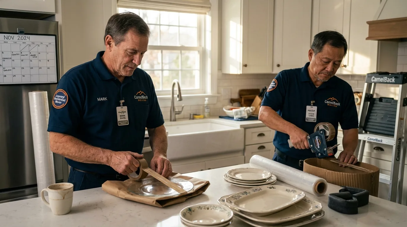 Professional crew packing kitchen dishware in Woodbury, TN