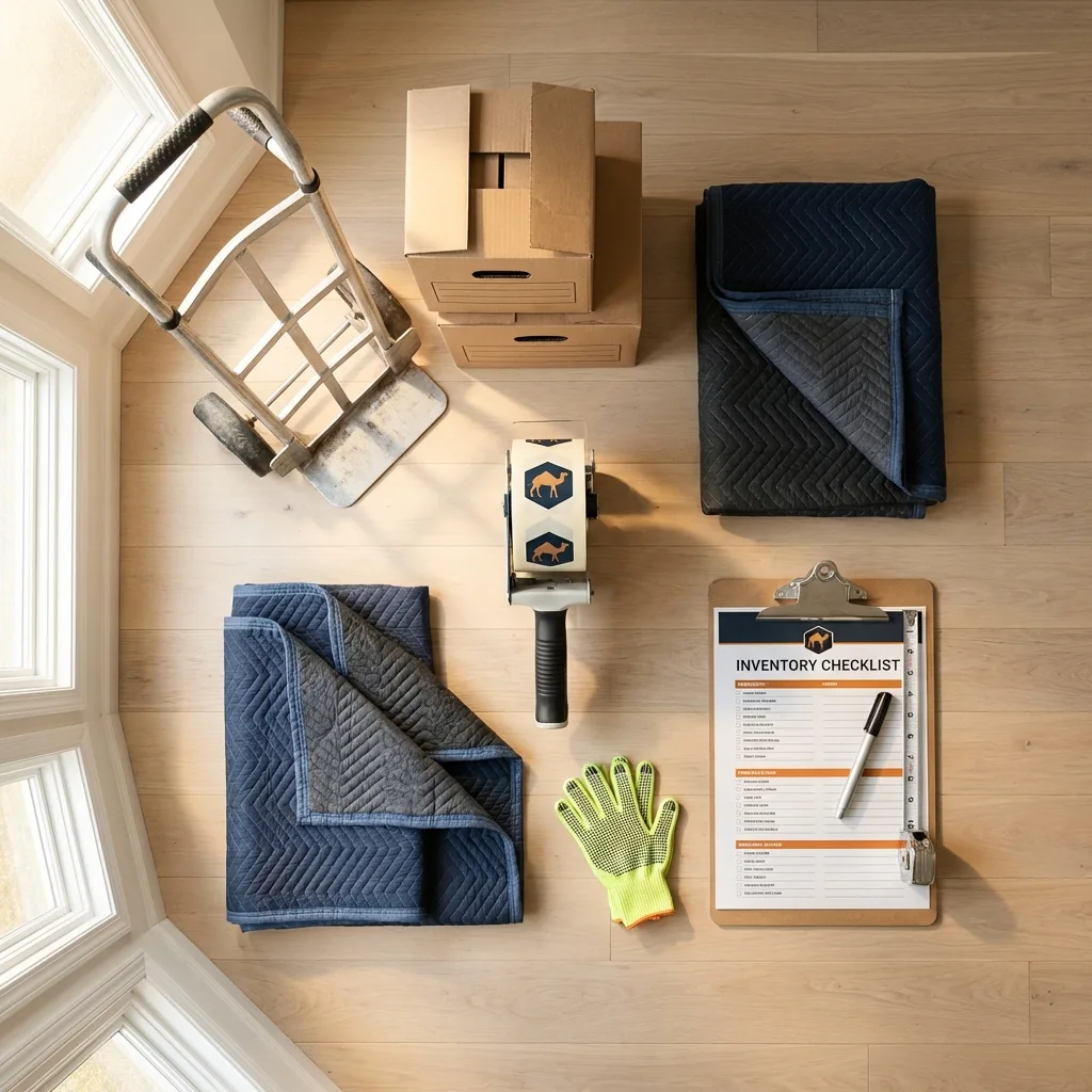 Professional moving supplies and packing materials layout for Woodbury residential relocations